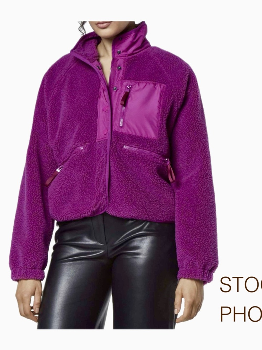 Andrew Marc Plush Sherpa Jacket in Vibrant Purple